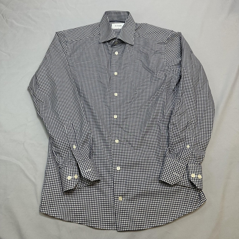Eton Shirt Mens 15 38 Slim Blue Gingham Check Dress Office Business Romania